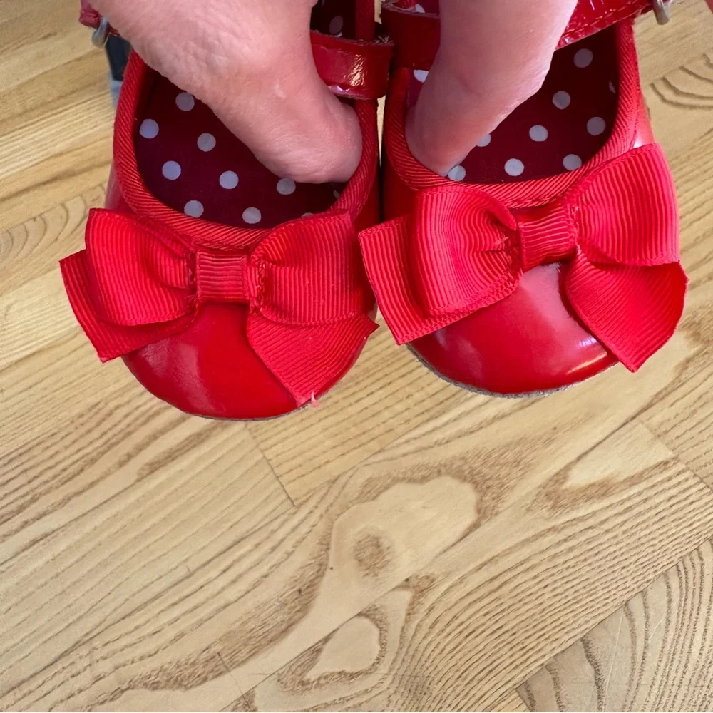Janie And Jack Red Baby Shoes Mary Jane Ballet Flats Red Christmas Outfit Size 2